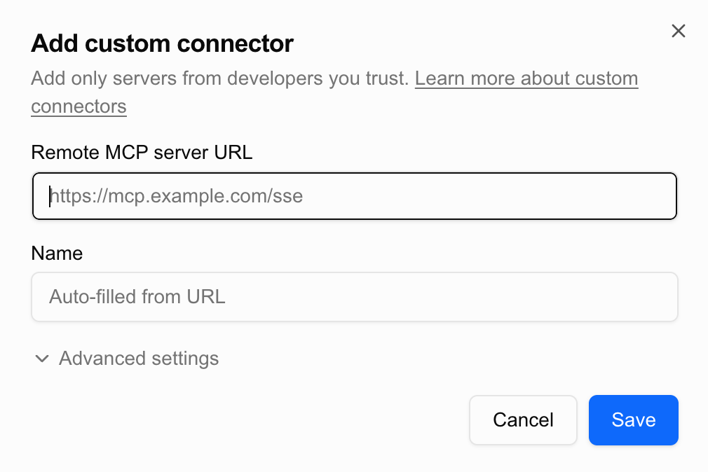 Add custom connector dialog
